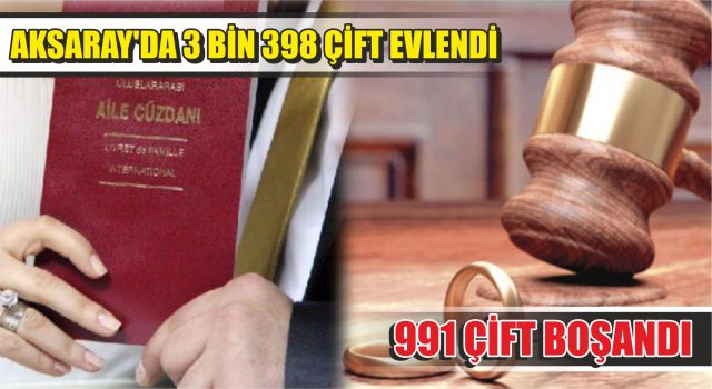 Aksaray’da 3 Bin 398 Çift Evlendi, 991 Çift Boşandı