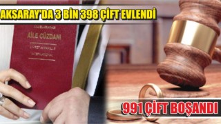 Aksaray’da 3 Bin 398 Çift Evlendi, 991 Çift Boşandı