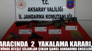 Aracında 2 Yakalama Kararı, Evinde Ateşli Silahlar Çıkan Şahsı Jandarma Enseledi