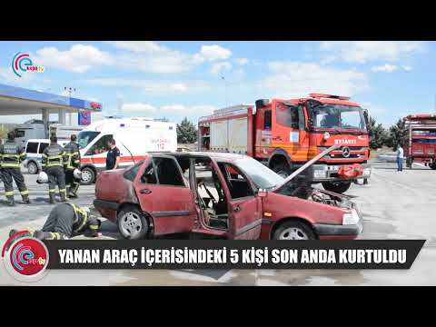 YANAN ARAÇ İÇERİSİNDEKİ 5 KİŞİ SON ANDA KURTULDU